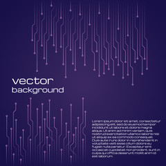 Abstract technological dark blue background with elements of the microchip. Circuit board background texture. Vector illustration.
