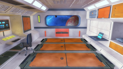 3D rendering. Futuristic empty interior corridor