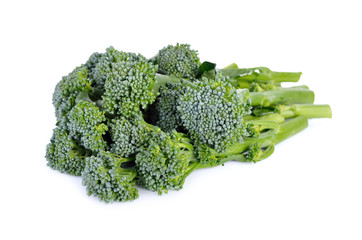 fresh baby broccoli on white background