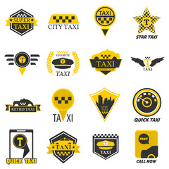 Naklejka premium Taxi web icons set yellow checkered flag, star, wings