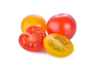 fresh red and yellow cherry tomato on white background