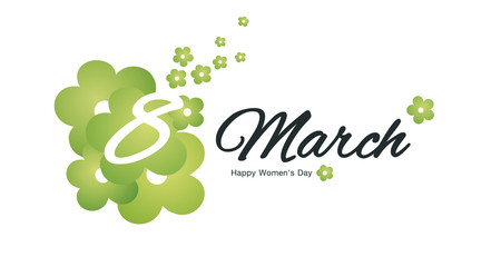 Happy Women's Day 8 March green flowers black logo