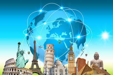 Famous landmarks of the world connected to each other