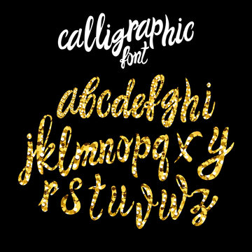 VECTOR calligraphic font, gold dust texture script