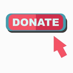 Donate signboard with arrow pointing on board isolated on white