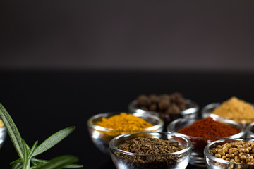Various of spices in bowls