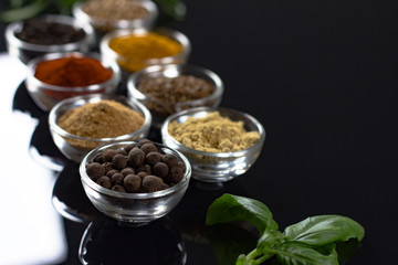 Fototapeta na wymiar Various of spices in bowls