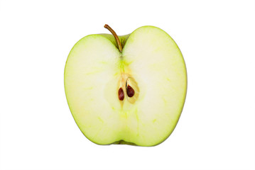 Half of green apple on a white background