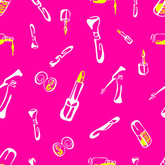 Vector SEAMLESS pattern with hand drawn doodle cosmetic products