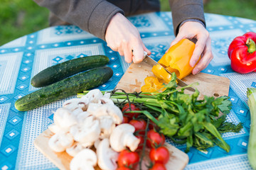 hands chopping fresh vegetables