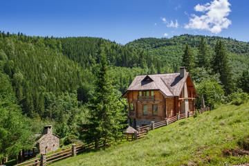wooden house in spring mountain