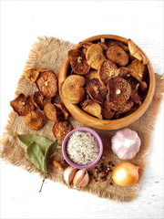Dried mushrooms.