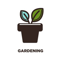 Naklejka na ściany i meble Two leaves growing from pot logo design gardening concept isolated