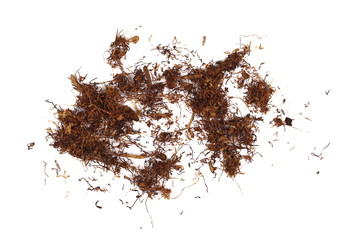 Dark tobacco isolated on white background, bright Virginia with dark rich Kentucky, top view