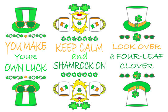 Set of St. Patrick's Day element on white background. Keep calm