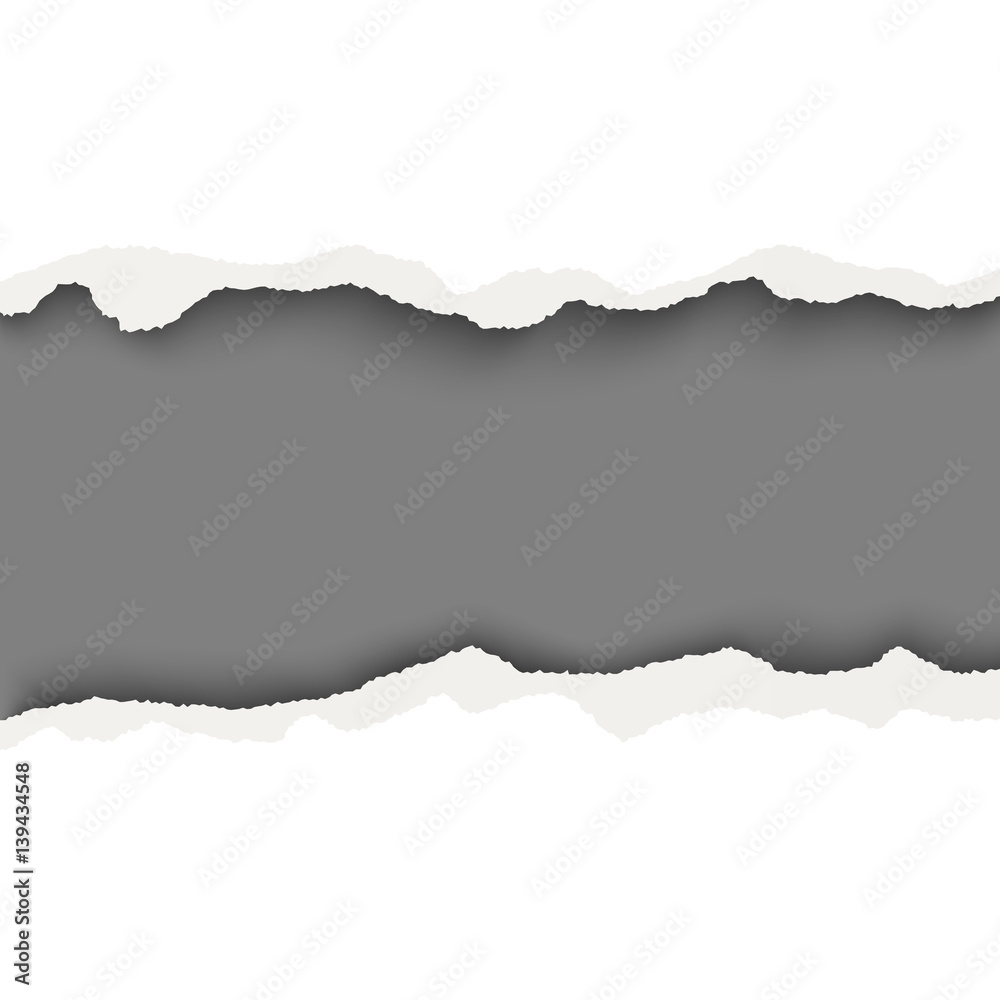 Sticker vector snatched horizontal lane with torn edges in sheet of white paper. dark gray background of the