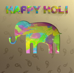 Happy Holi elephant paper cut
