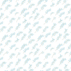 Seamless pattern of sprigs of Lily of the valley on white background.