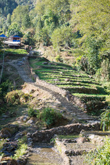 Fototapeta na wymiar staircase up and down on the way to Annapurna base camp