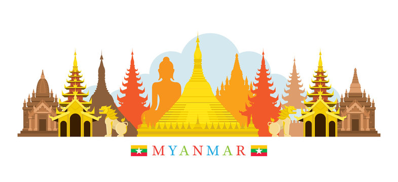 Myanmar Architecture Landmarks Skyline, Cityscape, Travel and Tourist Attraction
