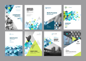 Set of modern business paper design templates. Vector illustrations of brochure covers, annual reports, flyer design layouts, business presentations, ads and magazine, business stationary collection.