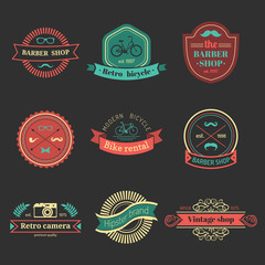 Vector set of vintage hipster logo. Retro icons or badges collection.