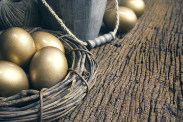 still life of easter gold eggs