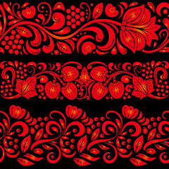 Traditional Russian vector pattern for frame etc. in khokhloma style. Can be used for banner, card etc.