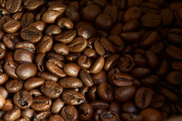 Close up of fresh Roasted coffee beans in coffee bag