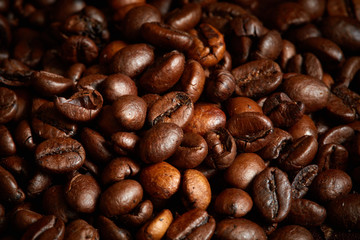 Close up of Roasted coffee beans on the sun