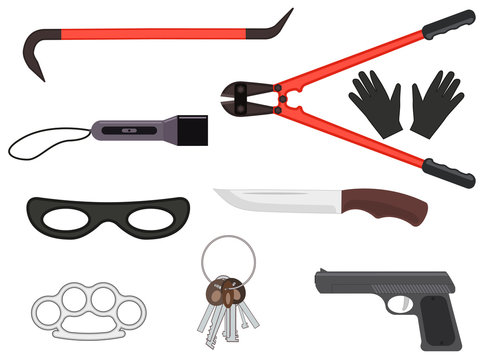 Vector set of objects elements of a thief tools