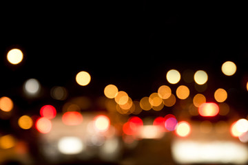 Abstract blurred background of traffic jams in the city at night time, Bangkok Thailand.
