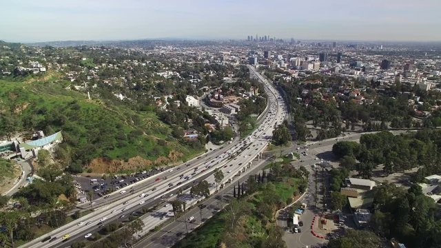 Los Angeles from Hollywood Hills Aerial 03 Freeway Cityscape