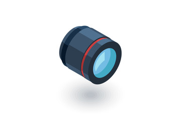photo camera lens, optical isometric flat icon. 3d vector colorful illustration. Pictogram isolated on white background