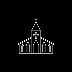 Church line icon, religion & building elements, Religious sign, a linear pattern on a black background, eps 10.