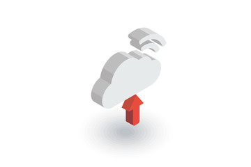 Cloud upload, computer technology isometric flat icon. 3d vector colorful illustration. Pictogram isolated on white background