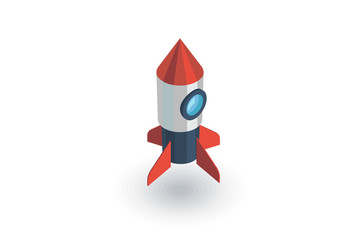 startup, rocket launch isometric flat icon. 3d vector colorful illustration. Pictogram isolated on white background