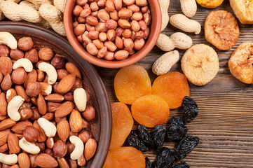 Different nuts and fruits