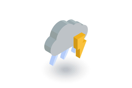 Lightning, thunder storm, rain and cloud isometric flat icon. 3d vector colorful illustration. Pictogram isolated on white background