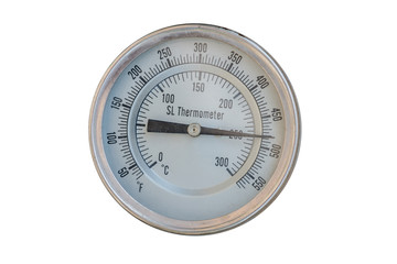 Old circular industrial temperature meter, thermometer.