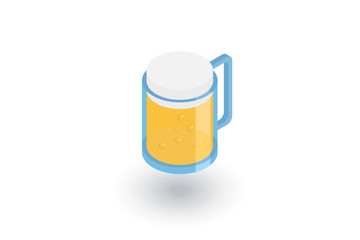 beer glass whith foam isometric flat icon. 3d vector colorful illustration. Pictogram isolated on white background