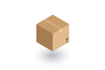 carton box whith packaging tape isometric flat icon. 3d vector colorful illustration. Pictogram isolated on white background