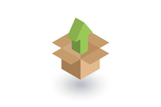 packaging, carton box unload isometric flat icon. 3d vector colorful illustration. Pictogram isolated on white background