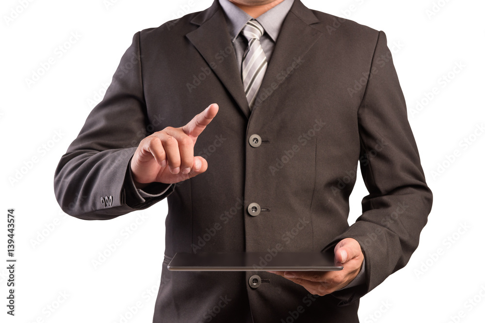 Aufkleber business man working with a digital tablet hand pointing on empty space