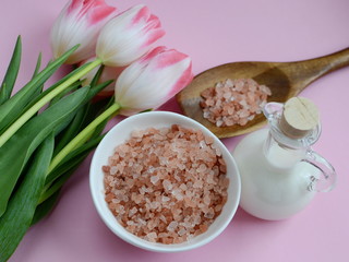 Natural ingredients for homemade body salt scrub