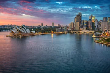 Deurstickers Stad Sydney. Stadsbeeld van Sydney, Australië tijdens zonsopgang. © rudi1976