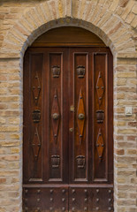 Old retro vintage exterior door in old building
