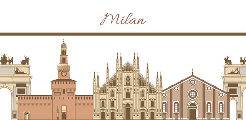 vector template with composition of famous landmarks of Milan