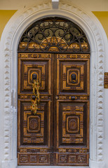 Old retro vintage exterior door in old building
