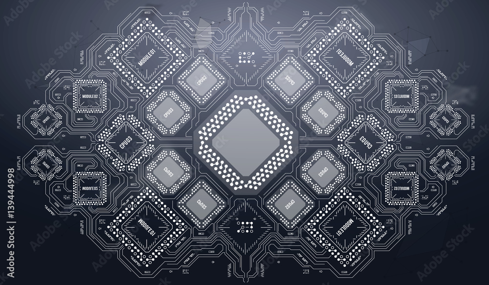 Poster modern background with futuristic user interface. electronic computer hardware technology. motherboa